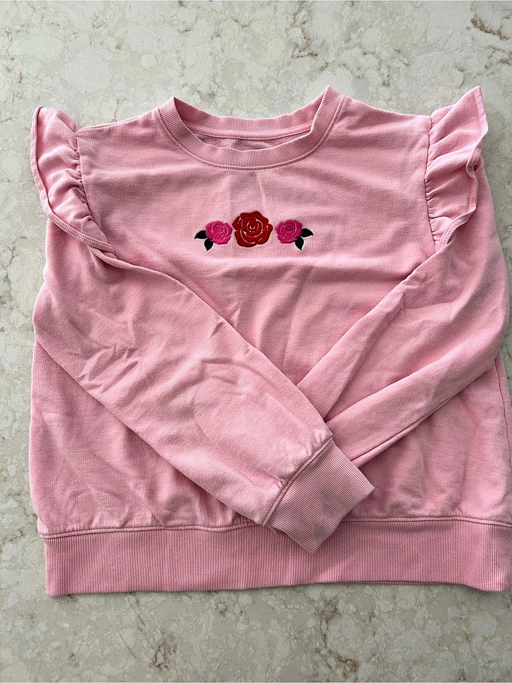 Cat & Jack Girls Pink Rose Ruffle Sweatshirt Size XL (14)